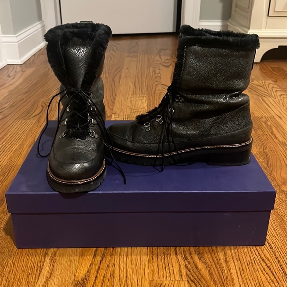 Stuart Weitzman Woman’s Black Luge Steel Smokey Napa Boots Size 9 - Picture 1 of 7
